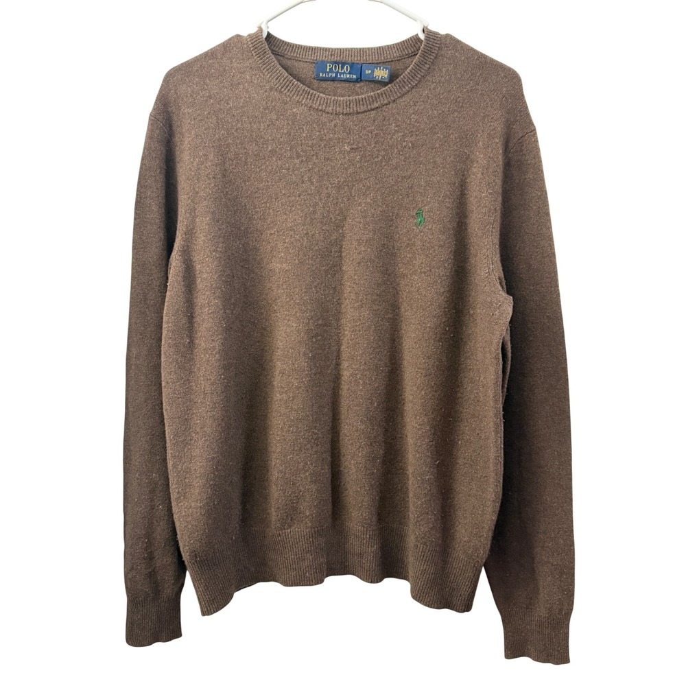 Polo Ralph Lauren Brown 100% Wool Crew Neck Sweater Green Pony Small S/P